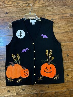 Black Pumpkin Halloween Sweater Vest